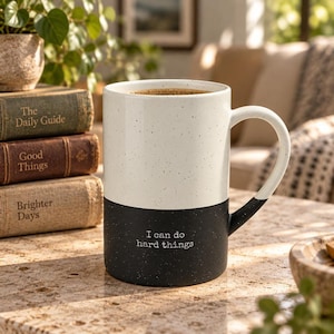 I Can Do Hard Things Mug, Motivational 13 oz Speckled Ceramic Coffee Cup, Encouragement Gift