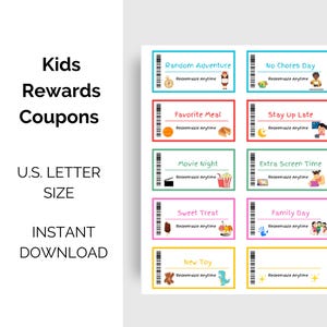 Kids Reward Coupons, Printable Coupon Templates, Good Behavior Rewards for Kids, Kid Chore Reward Tickets, Kids Treat Printable Coupons