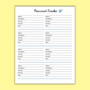 Password Tracker, Password Log, Password Sheet, Password Organizer, Password Keeper, Printable Password Tracker, Printable Password List