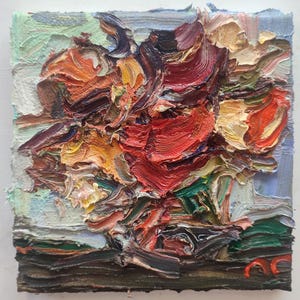 Textured Painting Flowers, One-Of-A-Kind Artwork, Oil On Canvas, Impasto Technique, Impressionism Style, For Room Decoration, a Great Gift