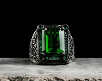 Men's Vintage Gothic Gemstone Ring: Sterling Silver Statement Jewelry