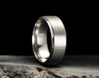 Silver Tungsten Carbide Ring: Brush Finish, Beveled Edge Wedding Band