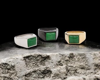 Handmade Sterling Silver Emerald Ring - Green Stone Wedding Band