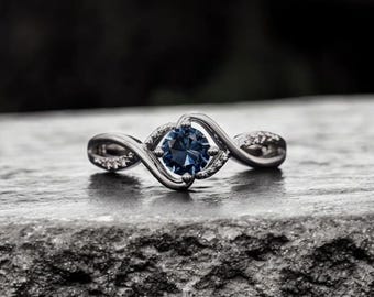 Blue Sapphire Sterling Silver Engagement Ring: Infinity Twist, Vintage Style
