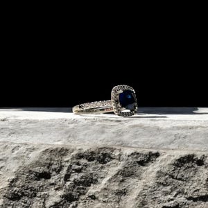 Blue Sapphire Halo Ring - Sterling Silver Cushion Cut Engagement Ring - Dainty Promise Ring for Women - Vintage Style Anniversary Gift