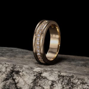 Vergoldeter Zirkonia-Bandring für Frauen, Eleganter Statement-Schmuck, zweireihiger funkelnder Kristallring, Hochzeit, Verlobung oder Geschenk