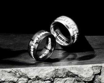 Custom Engraved Crystal Ring: Titanium Steel Anniversary Band
