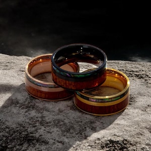 Tungsten Koa Wood Ring: Abalone Shell Inlay, Durable Wedding Band