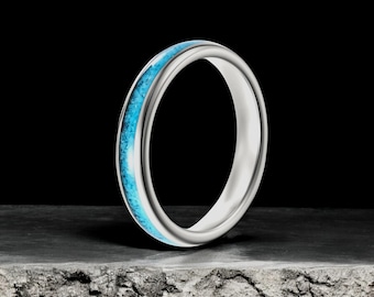 Minimalist Turquoise Inlay Wedding Band: Titanium & Rose Gold Promise Ring