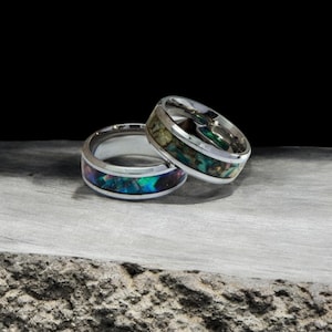 Abalone Muschel und Türkis Wolfram Ringe - Einzigartige Herren Eheringe - Naturstein Inlay - Langlebige Versprechen Ringe für Ihn - Männerring
