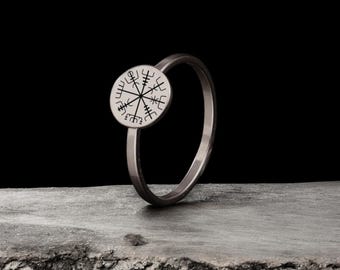 Sterling Silver Vegvisir Ring: Viking Rune, Norse Mythology