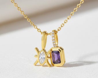 Zodiac Pendant Necklace in Sterling Silver & Gold, Minimalist Birthstone Charm・Birthday Jewelry Gift