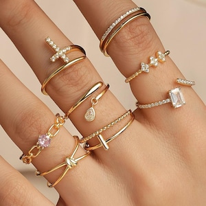 Personalized Sterling Silver Stacking Rings Set: CZ Minimalist Open Band