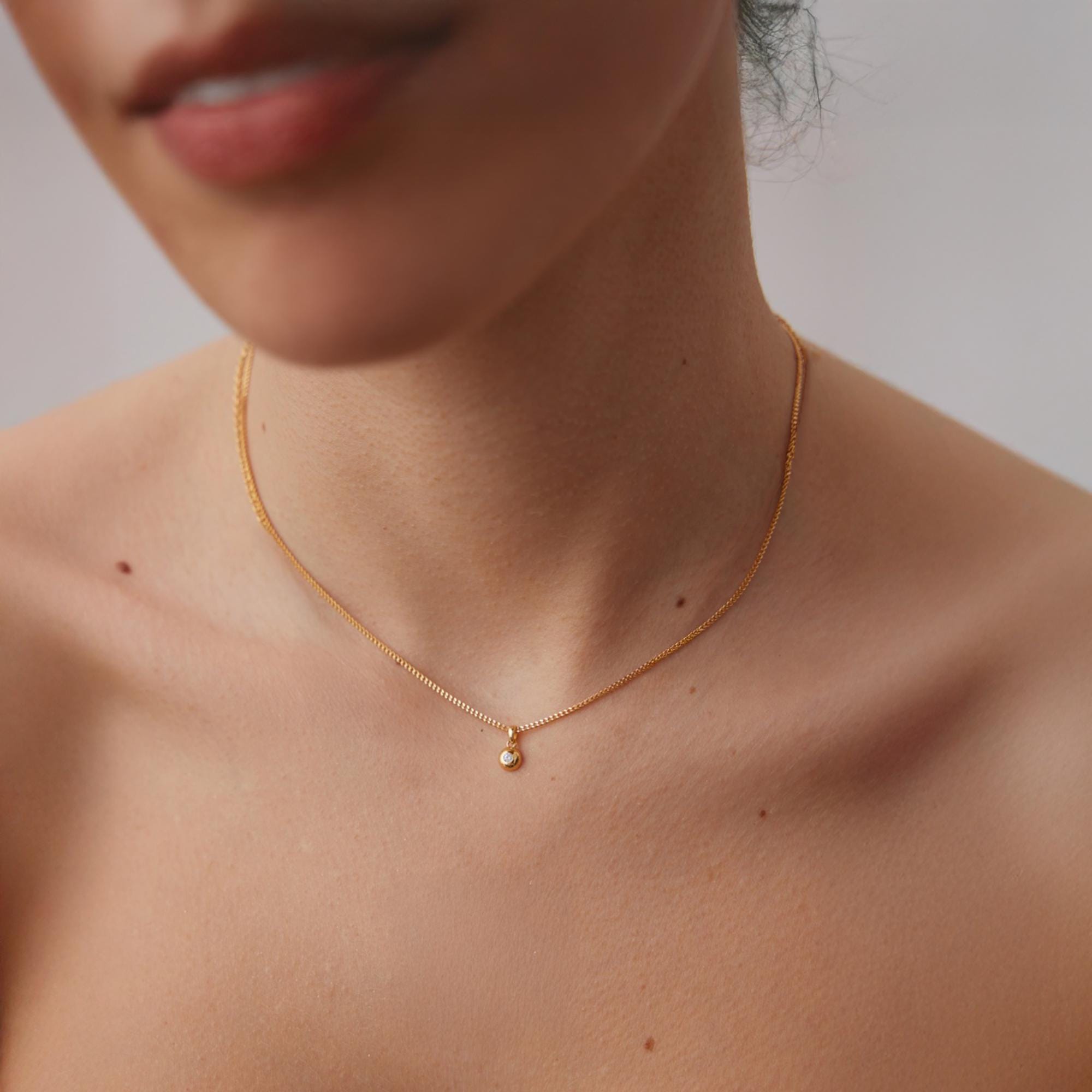 Dainty Gold Vermeil Zircon Pendant Necklace: Minimalist Sterling Silver Layering Necklace