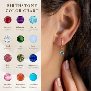 Boucles d'oreilles créoles en argent sterling avec pierres précieuses, pierres de naissance fines, boucles d'oreilles Huggie en or à superposer, boucles d'oreilles créoles Huggie avec pendentif