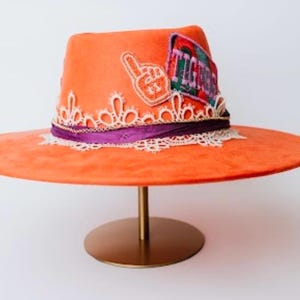 Custom created Gameday Clemson Fedora Hat with Hermes Scarf Patch - Example Only