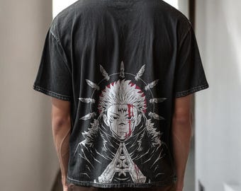 Sukuna Anime Graphic T-Shirt – Striking Jujutsu Kaisen Aesthetic Tee, Washed Oversized Men Shirt