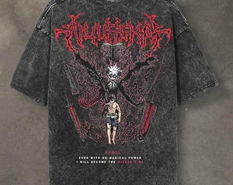 Asta and Guts inspired Washed Look Anime Tee - Dark Anime Merch for Collectors, Casual Manga Aesthetic, Perfect Gift for Anime Enthusiasts