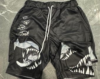 Anime Gym Shorts - Streetwear, Manga Activewear for Him, Anime Casual Wear, Graphic Print Athletic Shorts