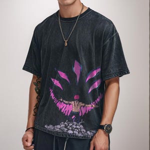 T-shirt grafica lavata - T-shirt streetwear oversize anime, maglietta casual unisex, maglietta da palestra, maglietta da allenamento