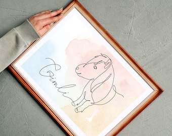 One-Line Zeichnung Tier – Minimalistische Wandkunst für Pferd, Hund, Katze & mehr – Personalisierte Tierzeichnungen, Geschenk