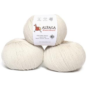 100% Baby Alpaca Yarn Wool Set of 3 Skeins Lace Worsted Bulky/Chunky Weight