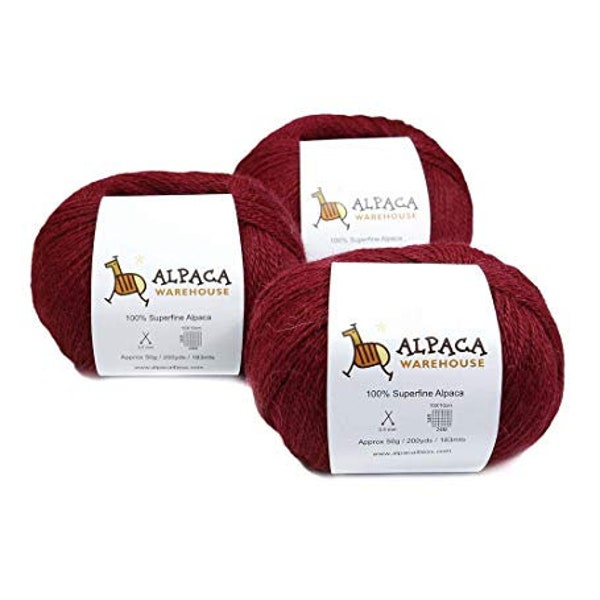 100% Alpaca Yarn Wool Set of 3 Skeins Fingering Weight