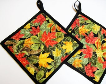 Pot holder hot pad set pot  fall colored leaves