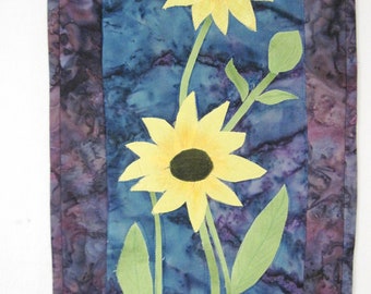 Quilted Small wall hanging  contemporary yellow  flowers