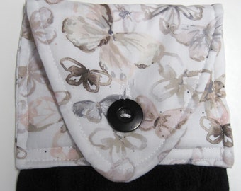 Hanging kitchen towel button top butterflies  with black cotton towel