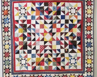 Quilted patchwork stars  wall hanging lap quilt sofa throw