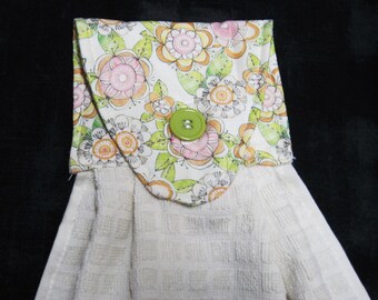 Hanging kitchen hand towel  button top floral top cotton towel