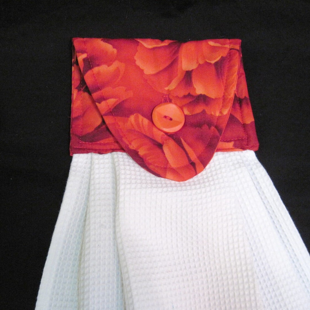 Hanging Kitchen Towel Button Top Hand Towel Red White Farmhouse Chic Etsy