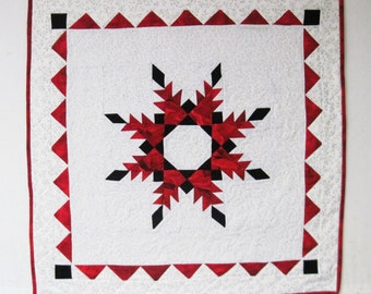 Quilted wall hanging patchwork fiber wall art feathered star patchwork  Red White