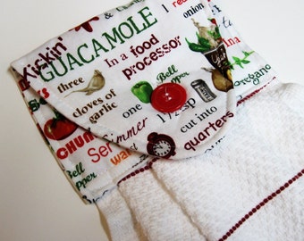 Hanging kitchen hand  towel button top   novelty food salsa Tex Mex