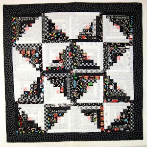 Quilted winter star  wall hanging table topper  log cabin patchwork 41 inches square