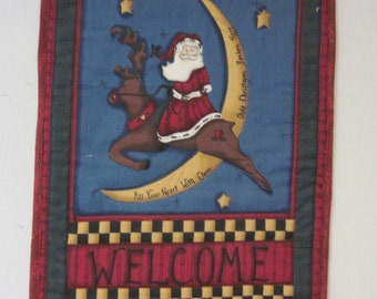 Vintage Santa  quilted Santa wall hanging wall art Welcome country farmhouse