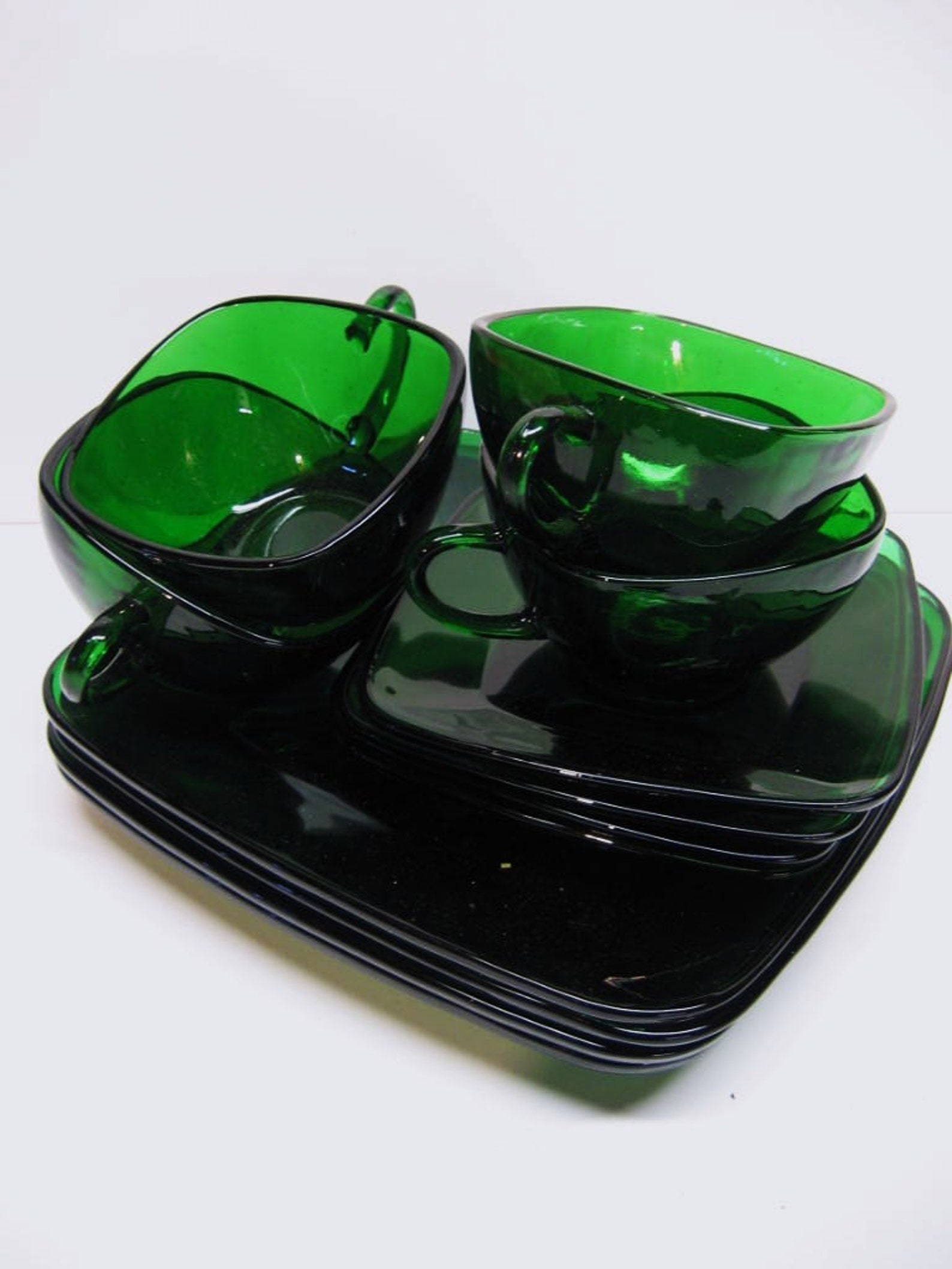 Vintage Stack of Emerald Green Square Dishes 12 Pieces Etsy