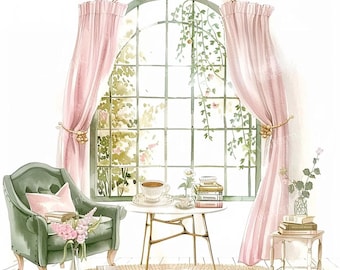 23 Afternoon Tea Corner Clipart, High Quality JPGs, Printable Watercolor clipart, Digital download, Paper craft, junk journals