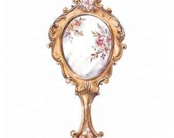 17 hand mirror Clipart, High Quality JPG/PNGs, Printable Watercolor clipart, Digital download, Paper craft, Junk Journals Planner Stickers