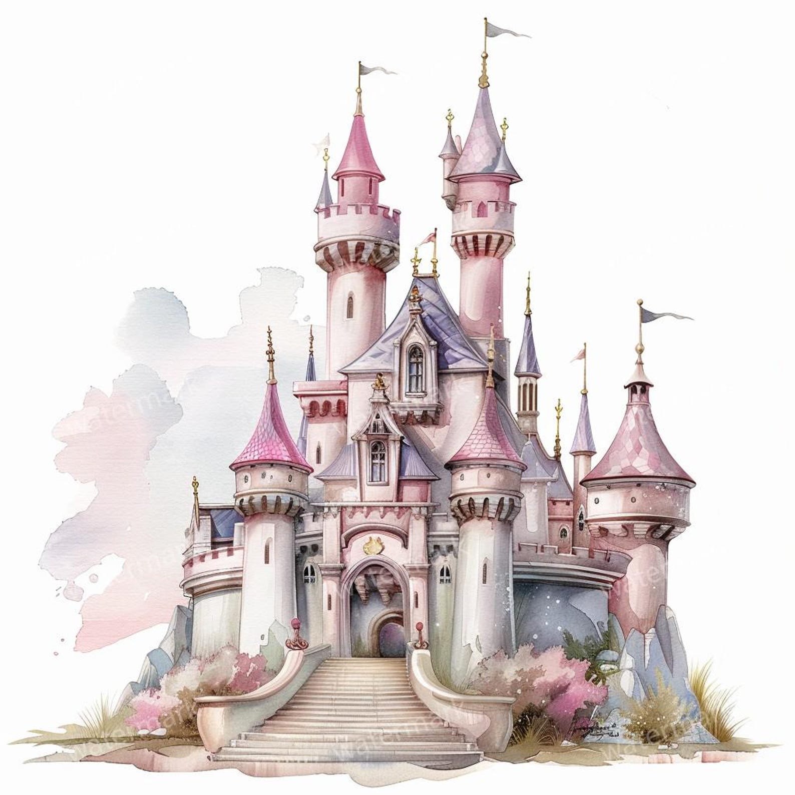 15 Princess Castle Clipart, Fairy Castle, Printable Watercolor Clipart ...