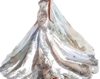 20 Wedding Dress Clipart, High Quality PNGs, Printable Clipart, Instant Download, Printable Watercolor, Paper Craft, Junk Journals