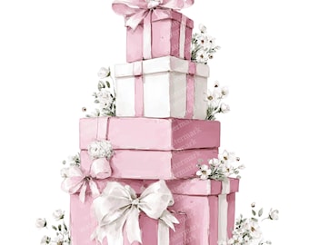 19 Pink Gift Box  Clipart, High Quality PNGs, Printable Watercolor clipart, Digital download, Paper craft, junk journals