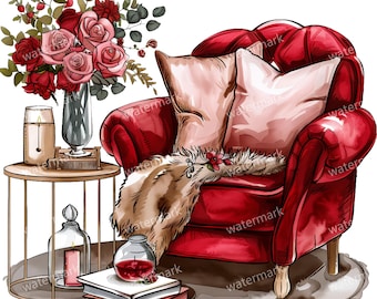 20 imágenes prediseñadas de sillones, PNG de alta calidad, imágenes prediseñadas de acuarela imprimibles, descarga digital, manualidades de papel, revistas basura