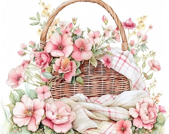 14 imágenes prediseñadas de picnic de primavera, PNG de alta calidad, imágenes prediseñadas imprimibles, descarga instantánea, acuarela imprimible, manualidades de papel, revistas basura