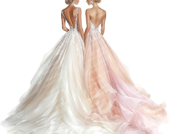 16 Bride and Bridesmaid Clipart, High Quality PNGs, Printable Clipart, Instant Download, Printable Watercolor, Paper Craft, Junk Journals