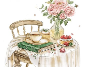 10 Afternoon Tea Corner Clipart, High Quality JPG/PNGs, Printable Clipart, Digital download Paper craft, Junk Journals Planner Stickers