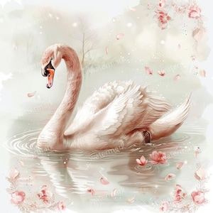 20 Swan Clipart, High Quality JPGs, Printable Clipart, Instant Download, Printable Watercolor, Paper Craft, Junk Journals