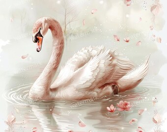 20 imágenes prediseñadas de cisnes, JPG de alta calidad, imágenes prediseñadas imprimibles, descarga instantánea, acuarela imprimible, manualidades de papel, revistas basura