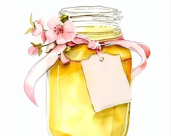 15 Glass Honey Clipart, High Quality JPG/PNGs, Printable Watercolor clipart, Digital download, Paper craft, Junk Journals Planner Stickers